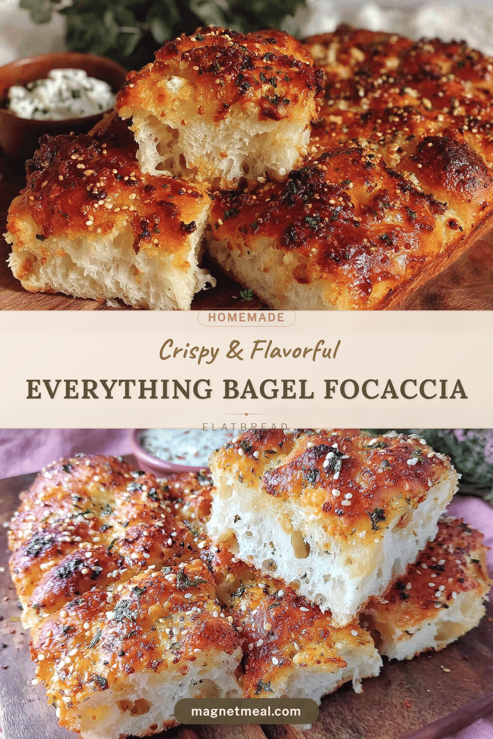 crispy everything bagel focaccia flatbread recipe
