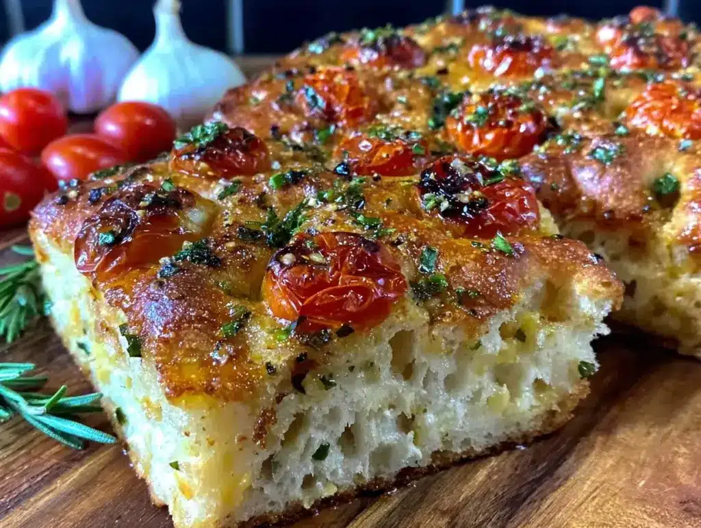 crispy garlic and herb focaccia - featured image