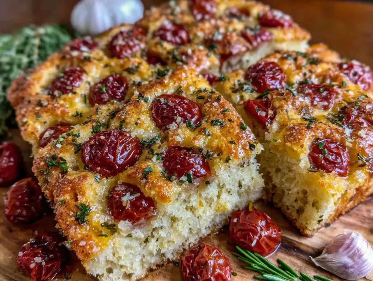 crispy garlic and herb focaccia preparation steps