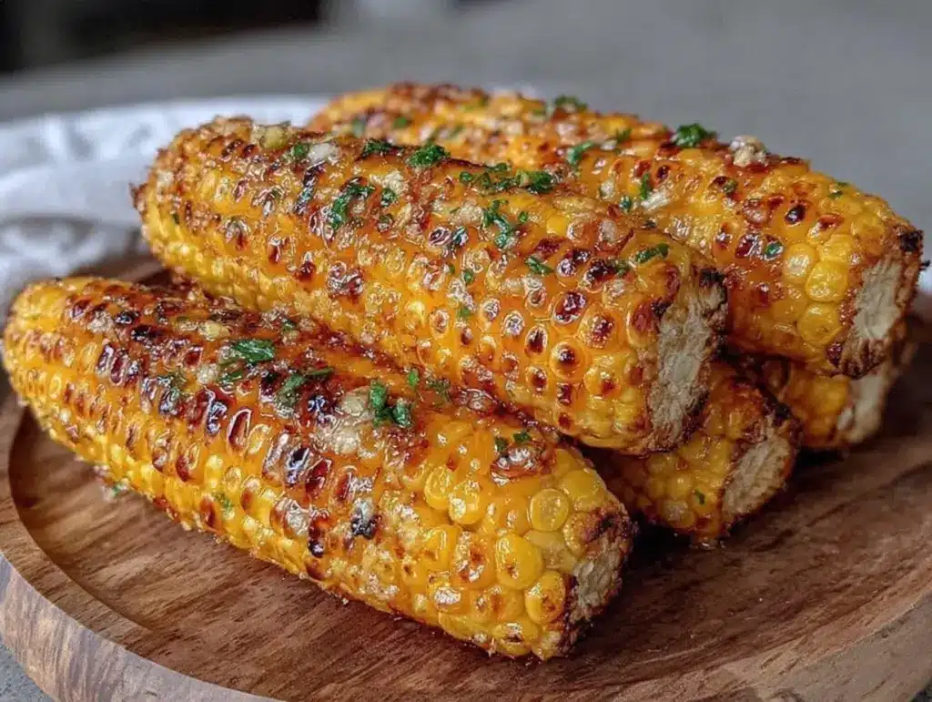 crispy garlic butter grilled corn on the cob - featured image