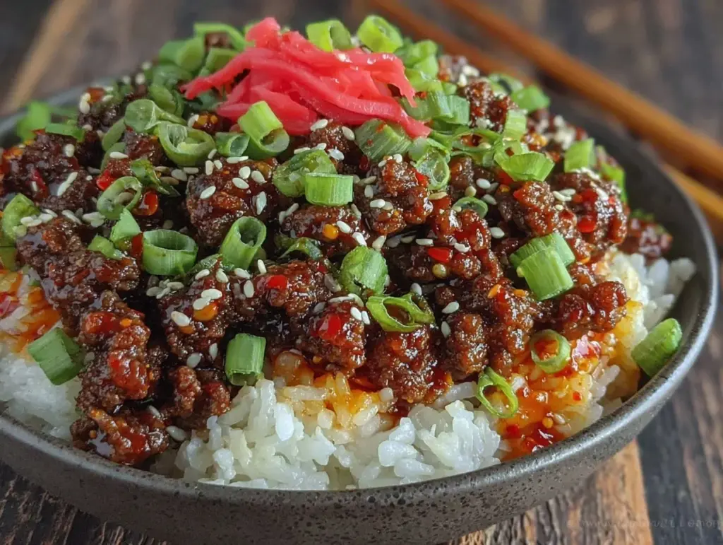crispy korean ground beef bowl - featured image