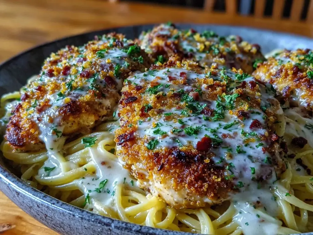 crispy one-pan garlic parmesan chicken pasta - featured image