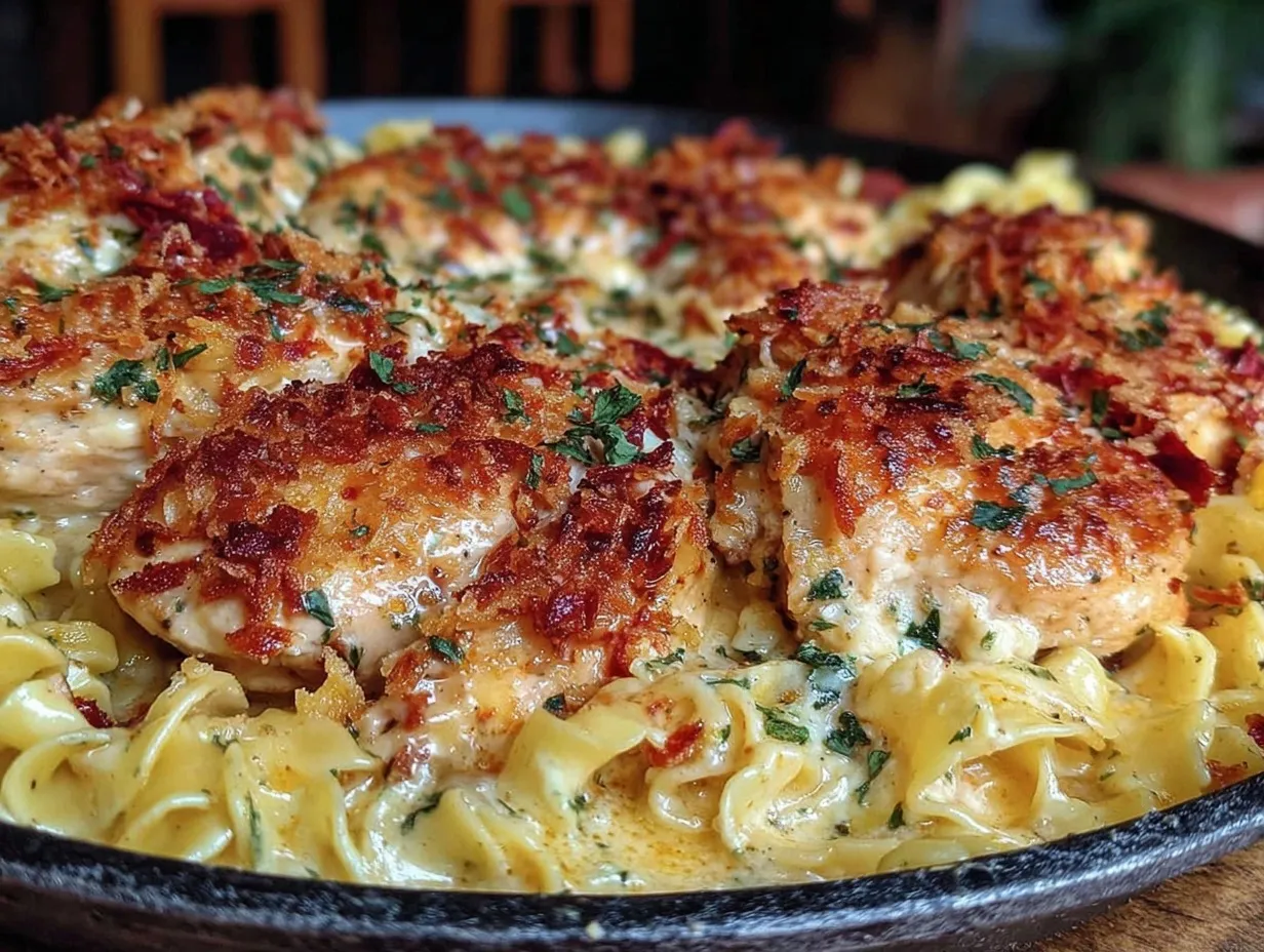 crispy one-pan garlic parmesan chicken pasta preparation steps