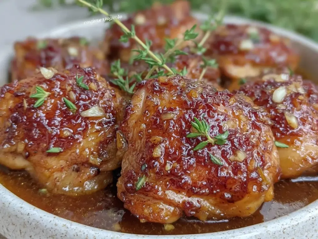 crispy slow cooker honey garlic chicken thighs - featured image