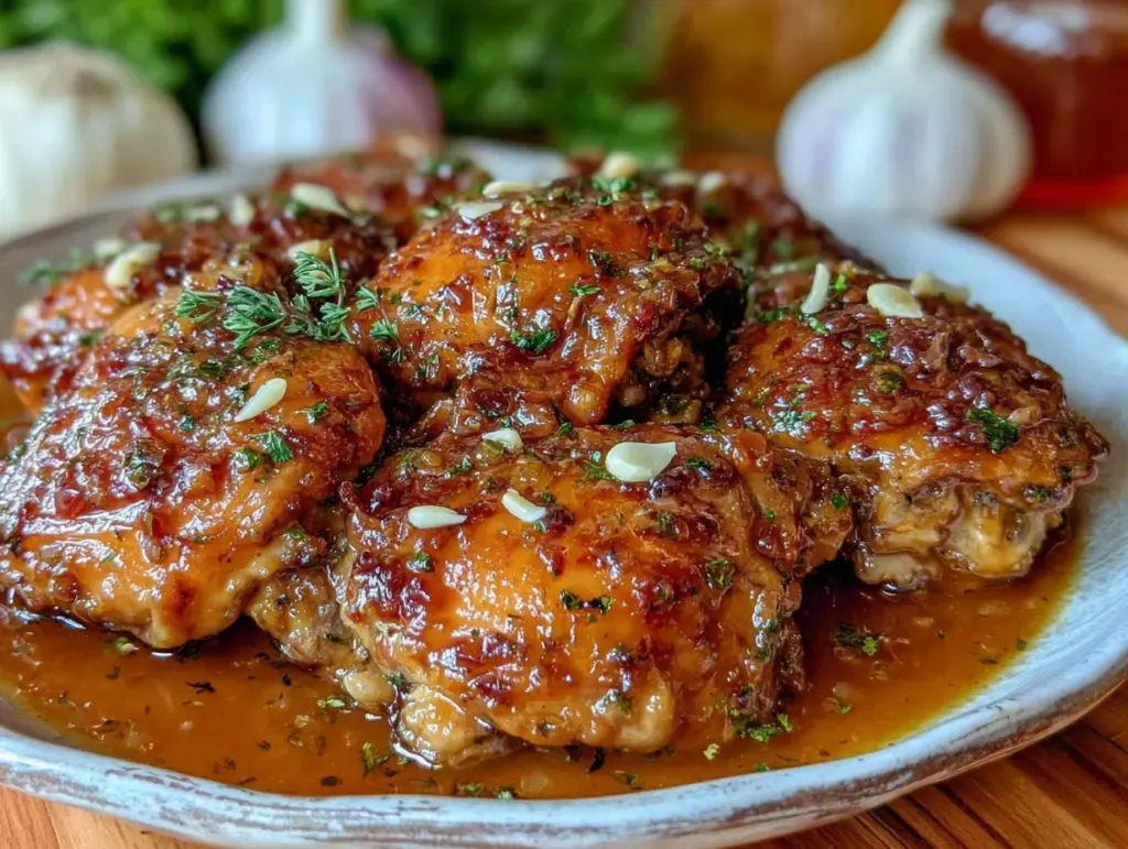 easy crockpot honey garlic chicken thighs - featured image