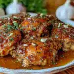 easy crockpot honey garlic chicken thighs - featured image