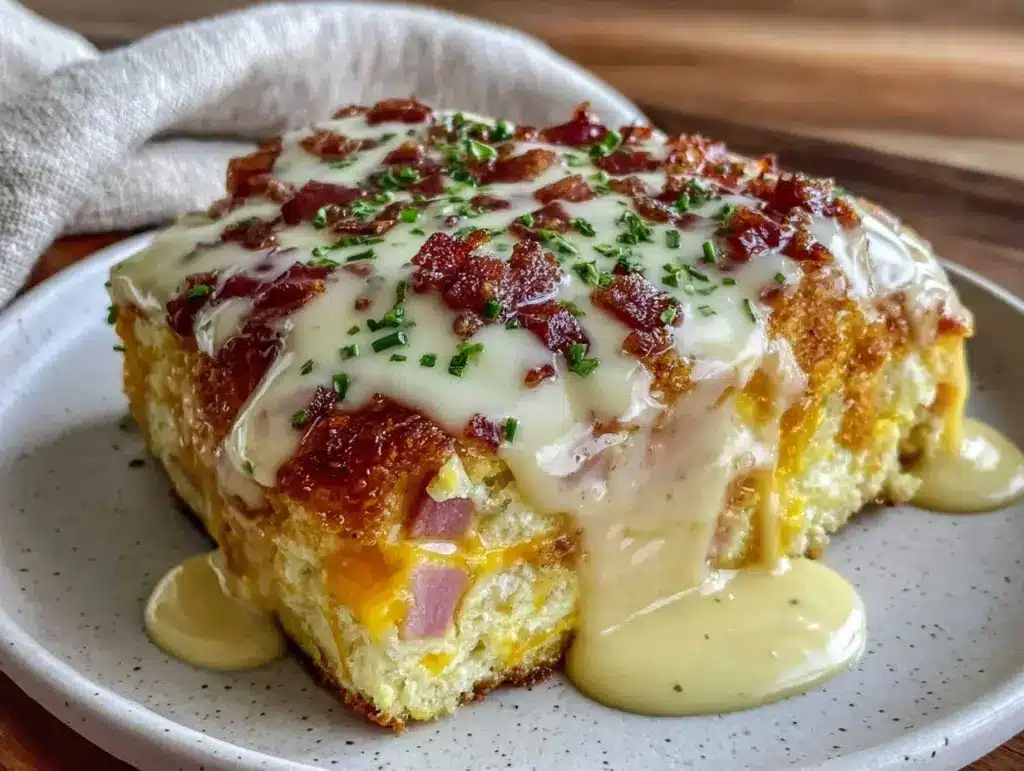 Easy Overnight Ham and Cheese Eggs Benedict Casserole - featured image