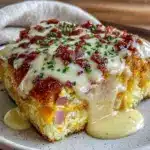 Easy Overnight Ham and Cheese Eggs Benedict Casserole - featured image