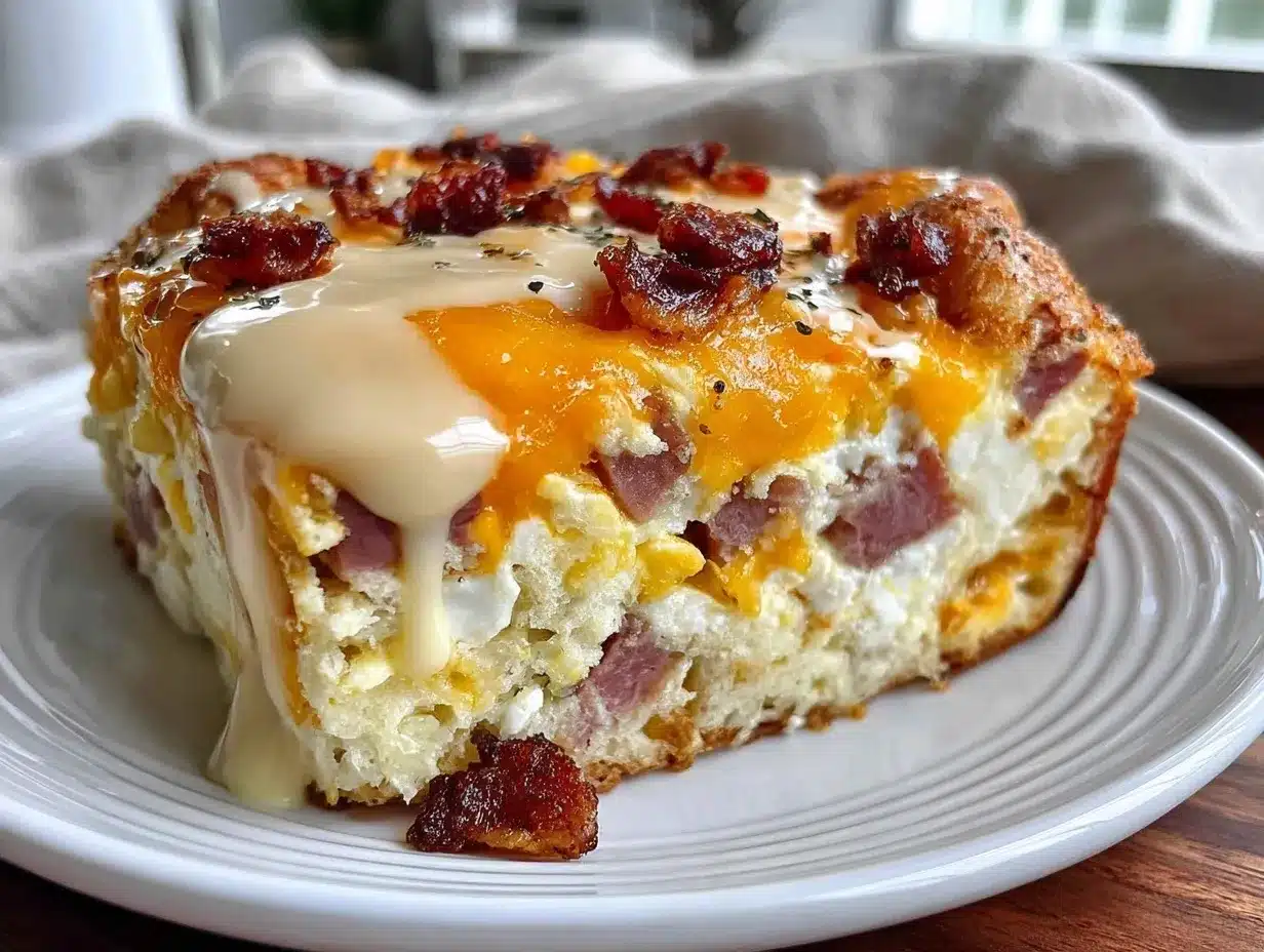 Easy Overnight Ham and Cheese Eggs Benedict Casserole preparation steps