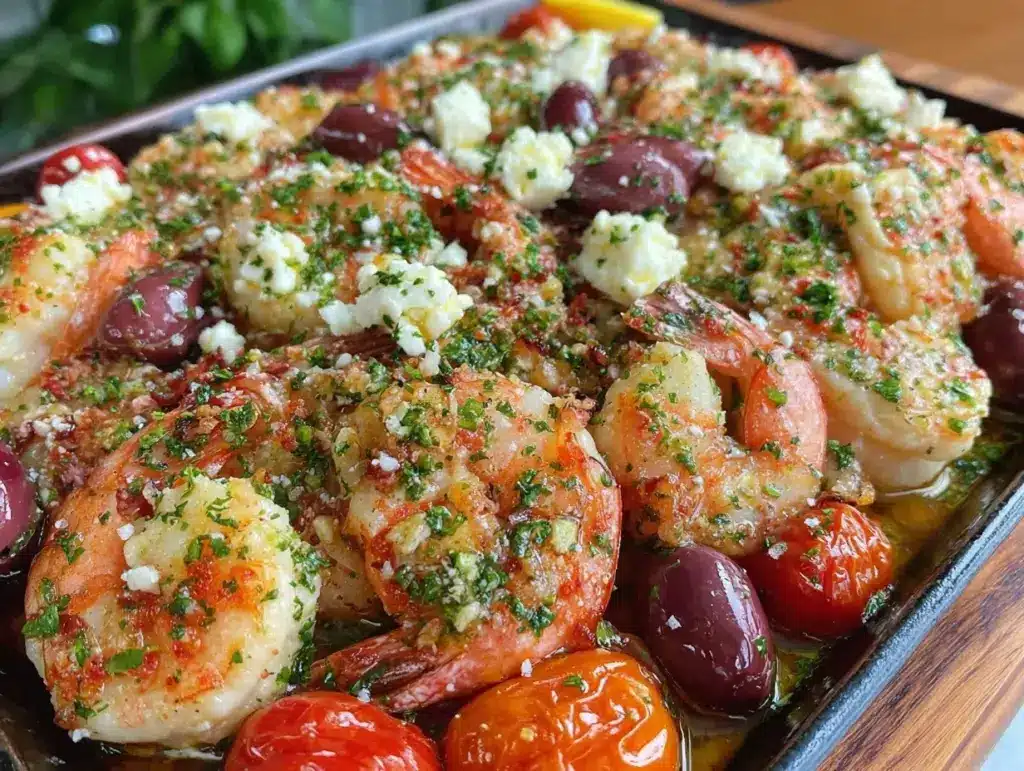 easy sheet pan mediterranean shrimp - featured image