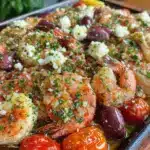 easy sheet pan mediterranean shrimp - featured image