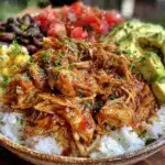 easy summer crockpot chicken burrito bowl - featured image