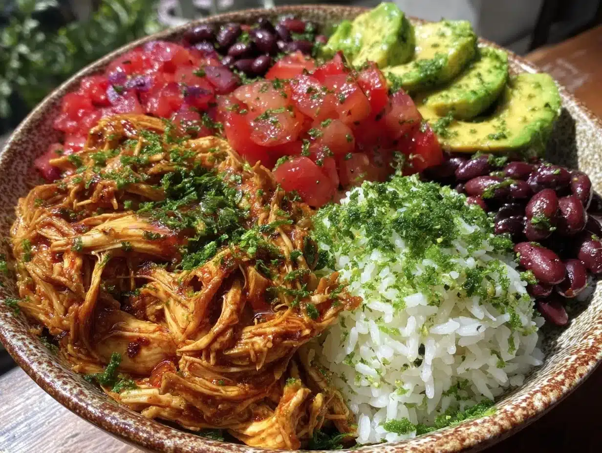 easy summer crockpot chicken burrito bowl preparation steps