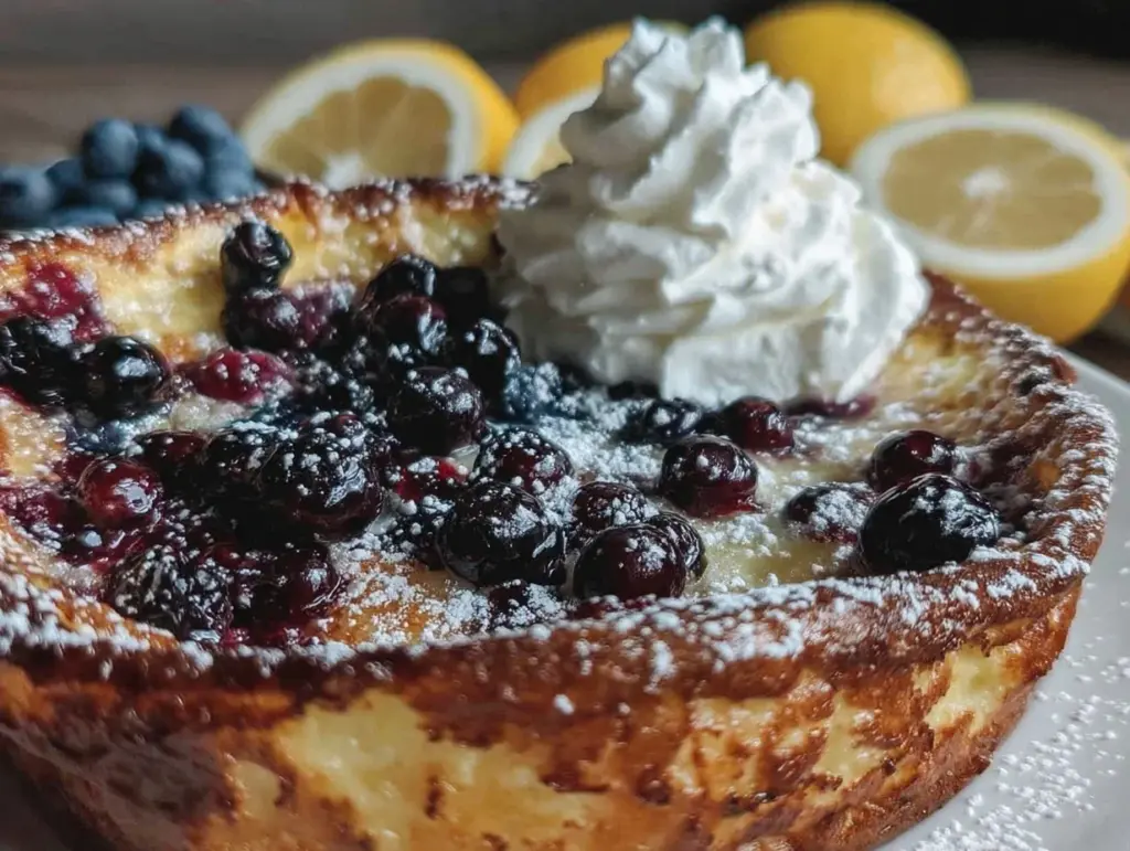 fluffy lemon blueberry dutch baby pancake - featured image