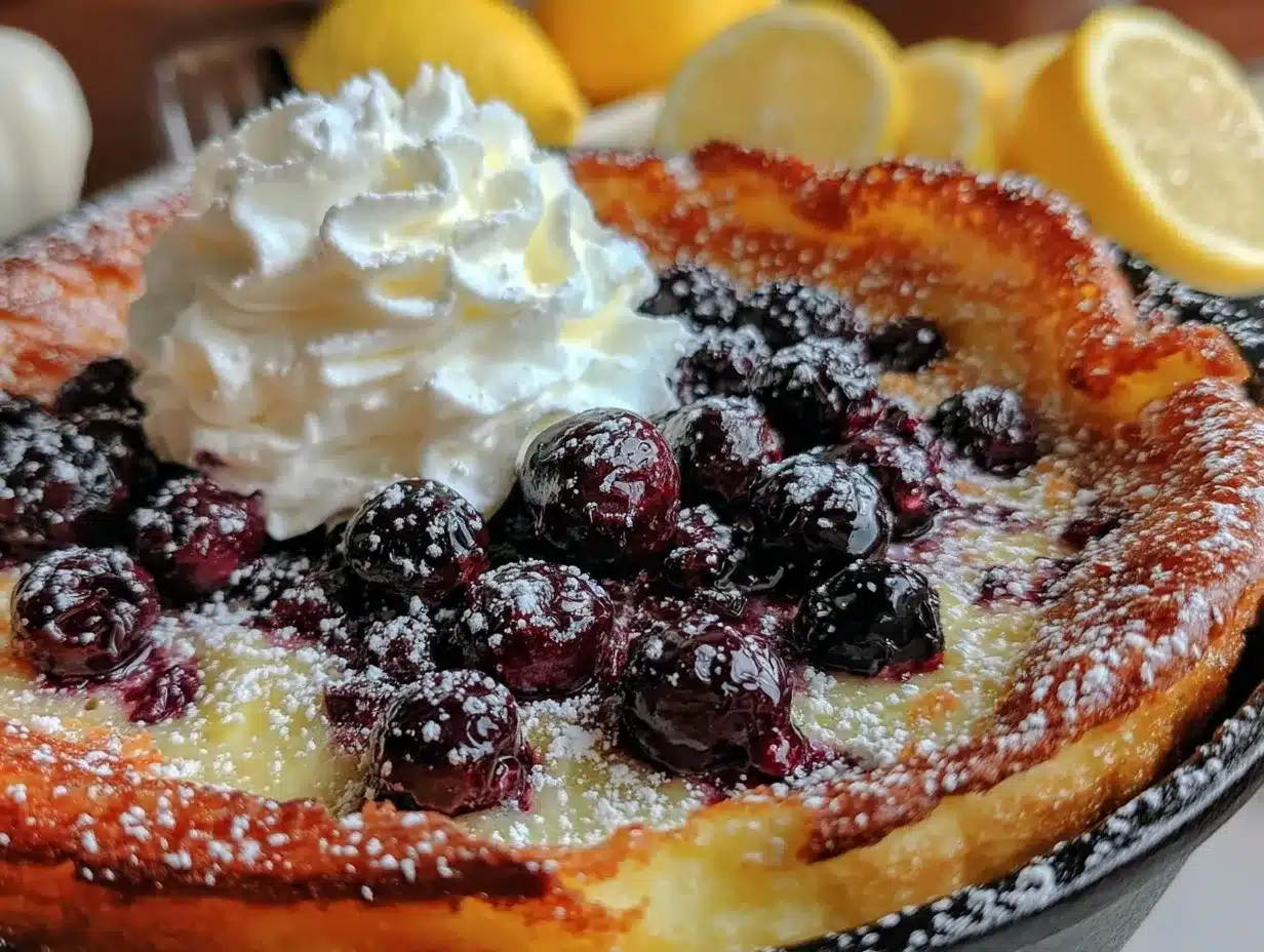 fluffy lemon blueberry dutch baby pancake preparation steps