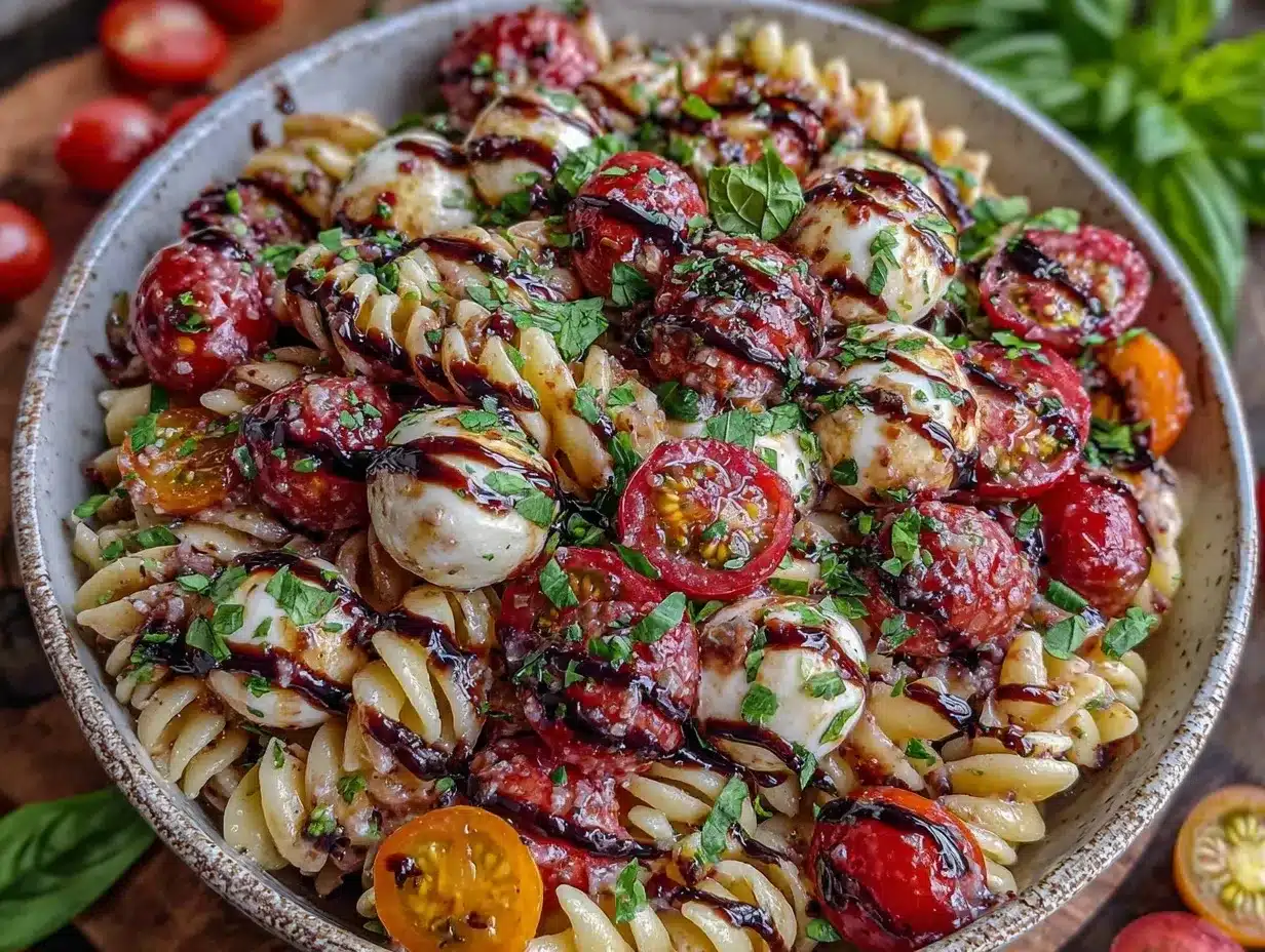 fresh Caprese pasta salad preparation steps