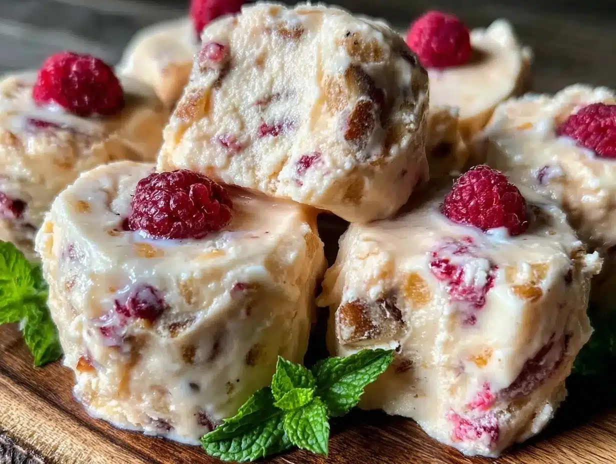 fresh peach raspberry frozen yogurt bites preparation steps