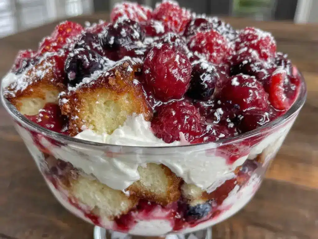 fresh red white and blue berry trifle - featured image