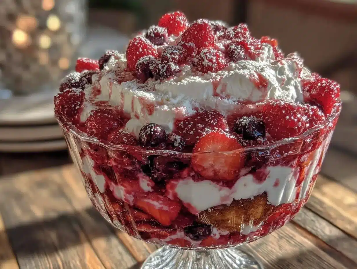 fresh red white and blue berry trifle preparation steps