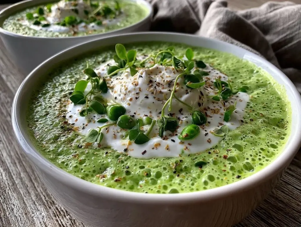 fresh spring pea and mint chilled soup - featured image