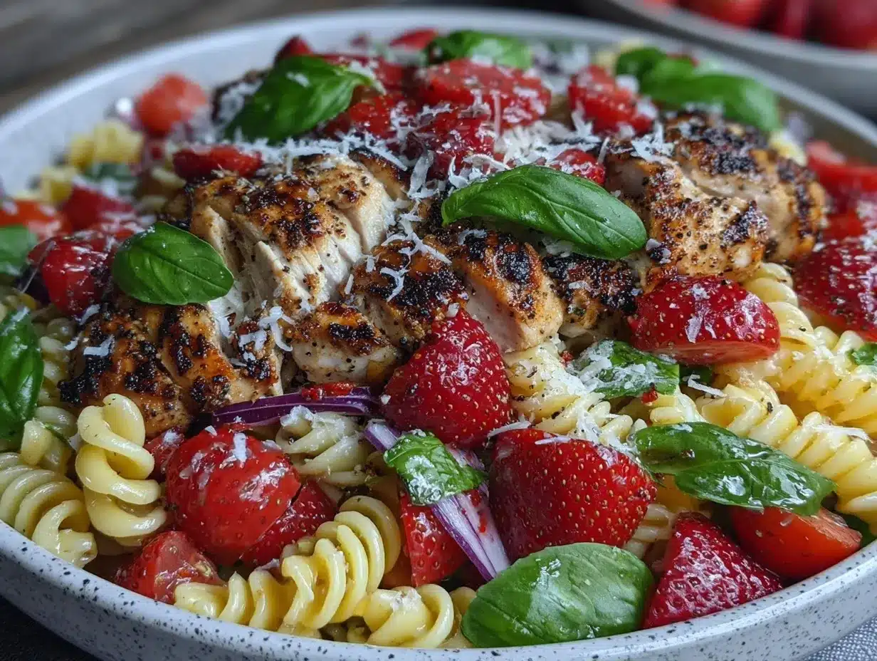 fresh strawberry balsamic chicken pasta salad preparation steps
