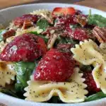 fresh strawberry spinach pasta salad - featured image