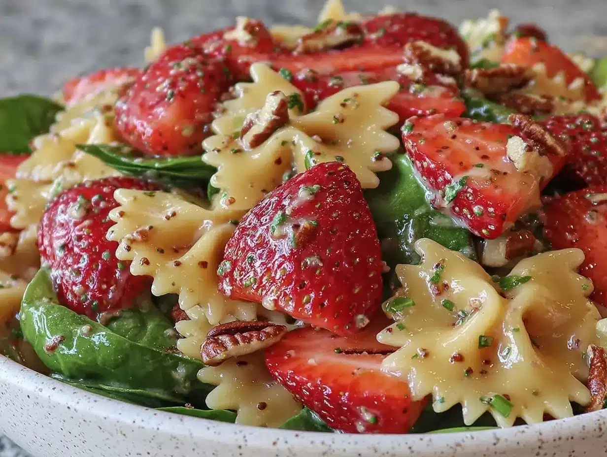 fresh strawberry spinach pasta salad preparation steps