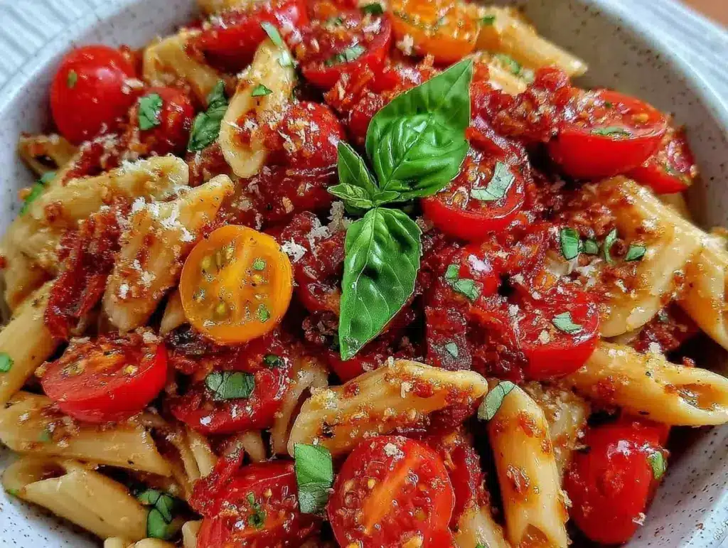 fresh summer tomato bruschetta pasta - featured image