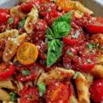 fresh summer tomato bruschetta pasta - featured image