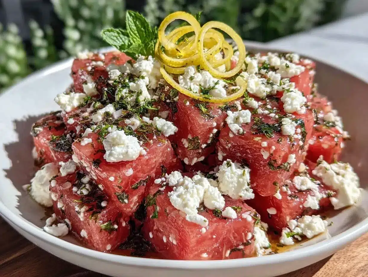 fresh watermelon feta salad preparation steps