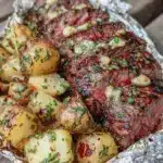 garlic butter steak and potato packets - featured image