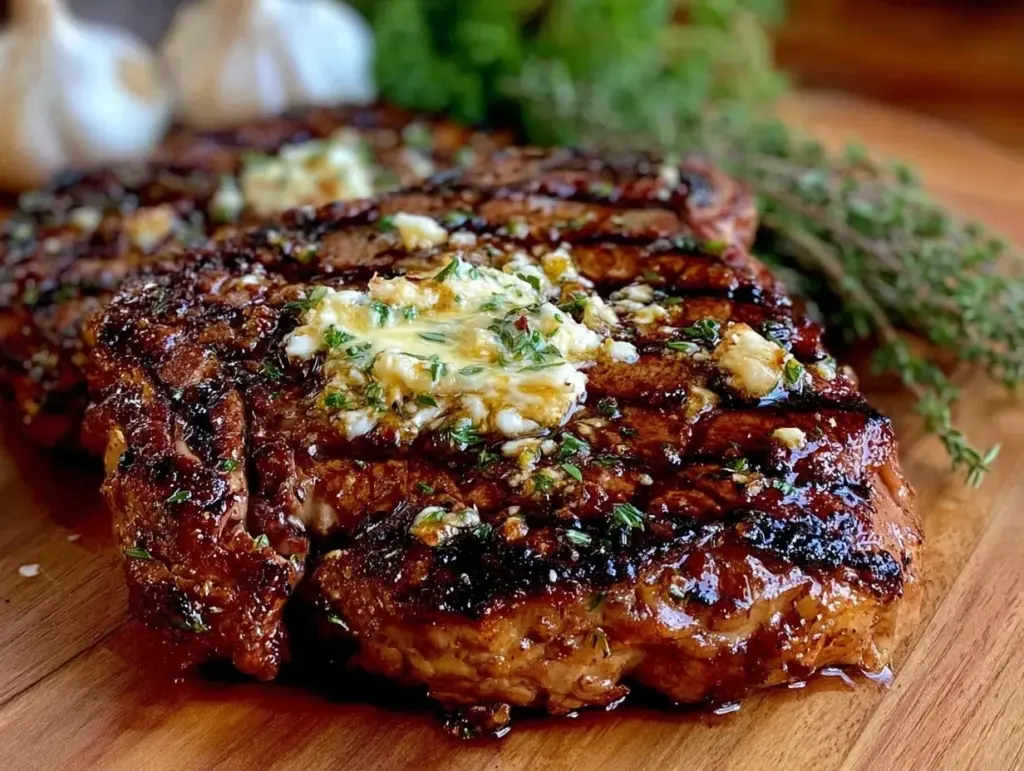 garlic herb butter grilled ribeye steak - featured image