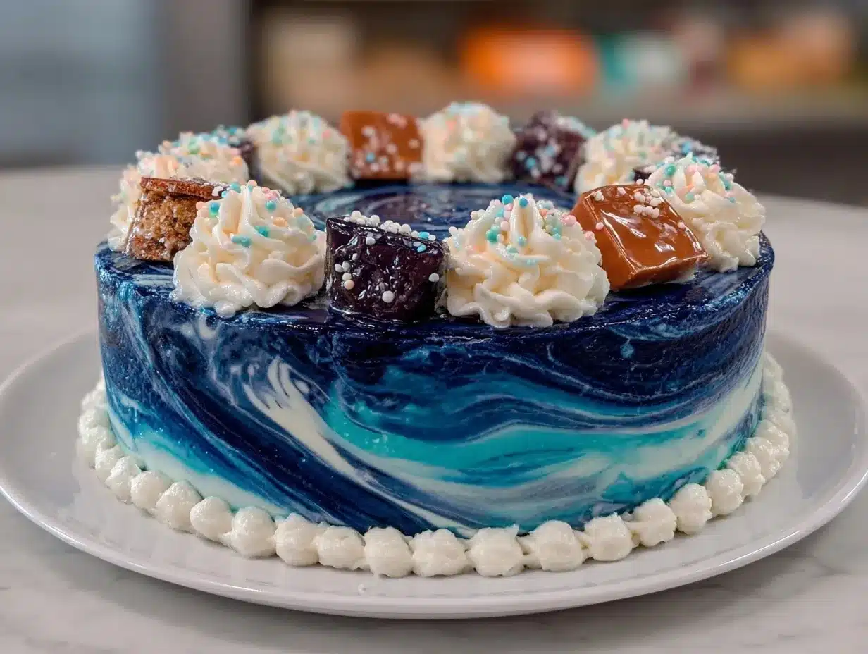 Graduation Sheet Cake Boys Blue Marble preparation steps