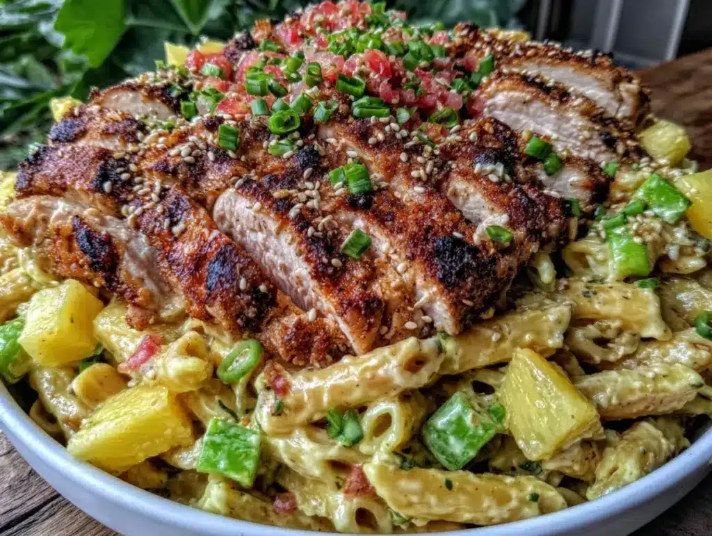 grilled hawaiian chicken pasta salad - featured image