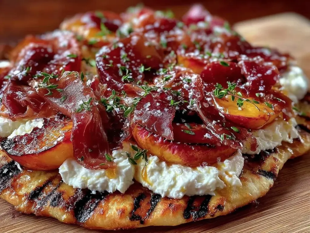 grilled peach and prosciutto flatbread - featured image
