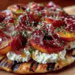 grilled peach and prosciutto flatbread - featured image