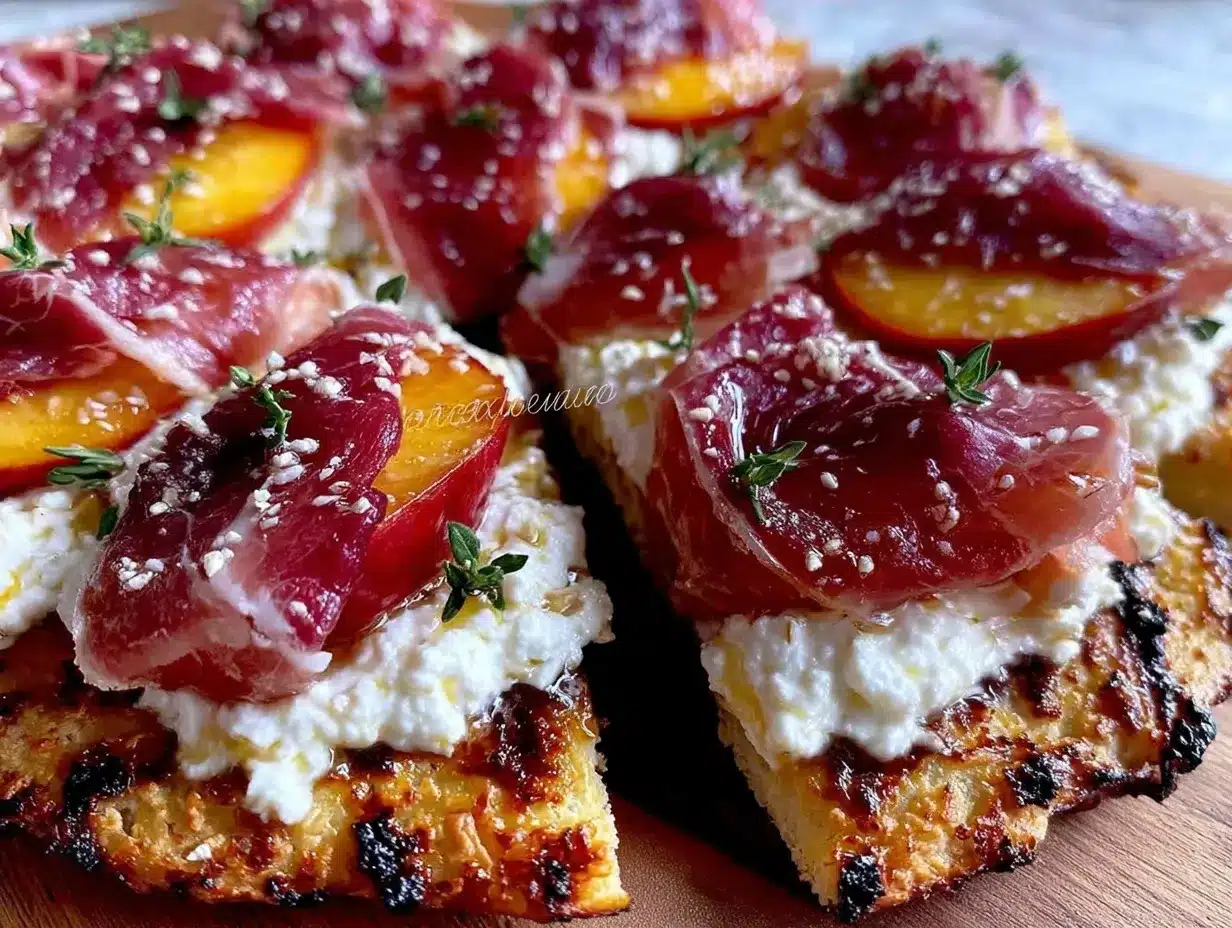 grilled peach and prosciutto flatbread preparation steps