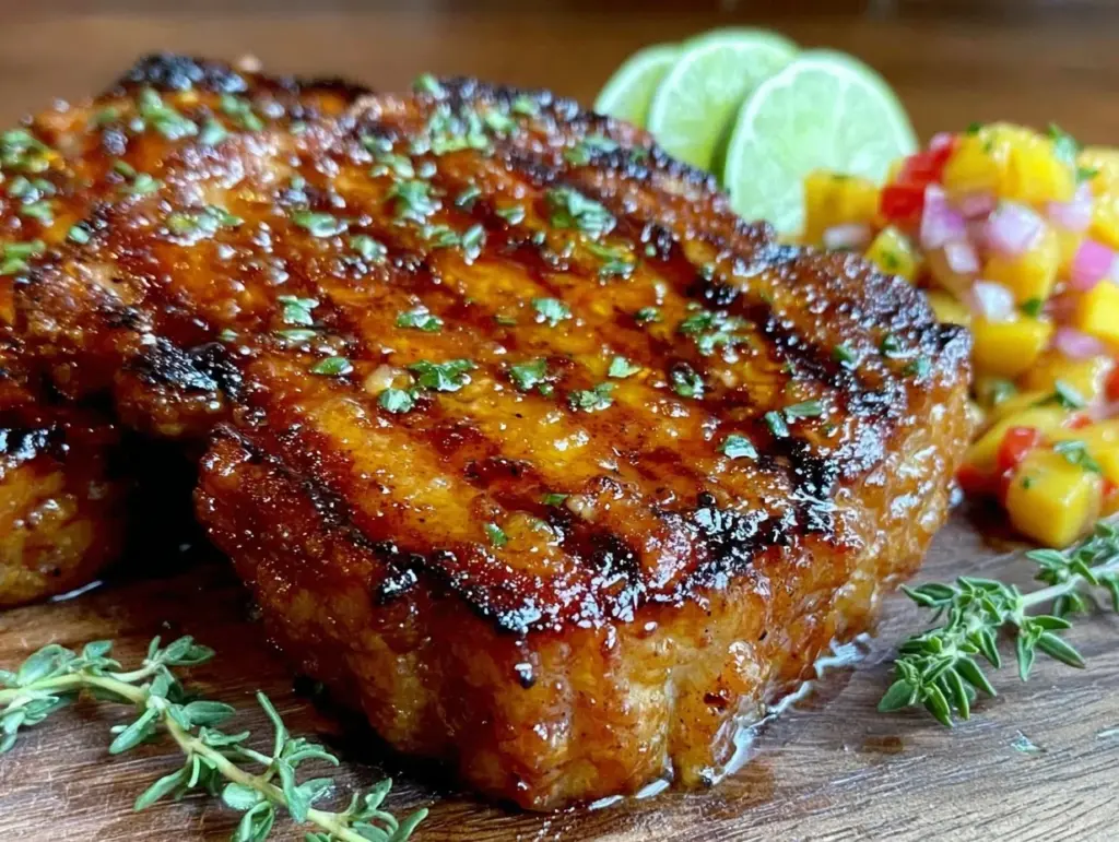 honey garlic grilled pork chops - featured image