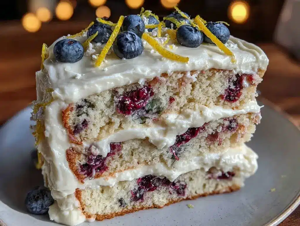 lemon blueberry layer cake - featured image