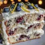 lemon blueberry layer cake - featured image