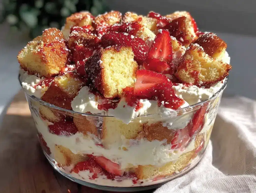 light strawberry angel food cake trifle - featured image