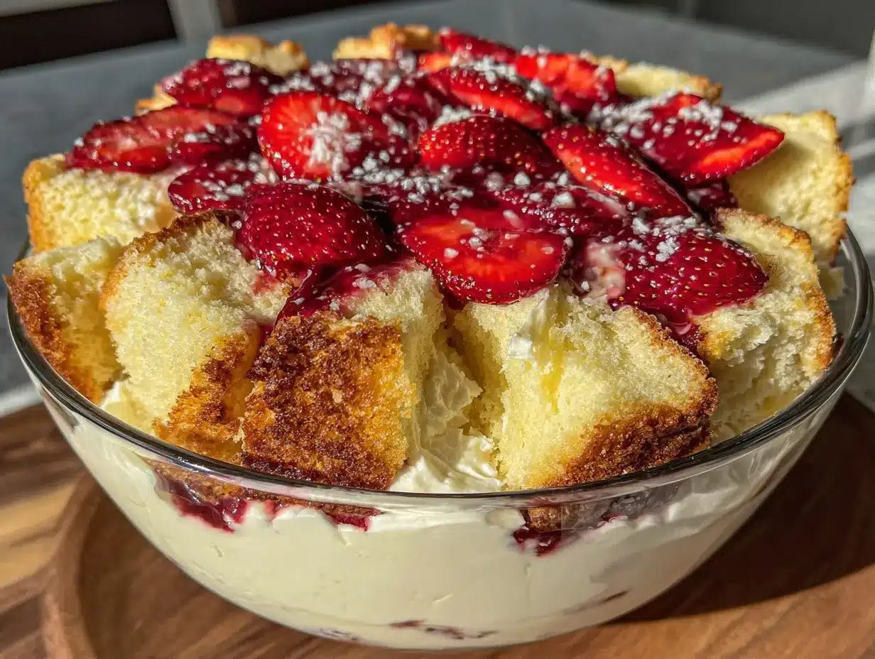 light strawberry angel food cake trifle preparation steps