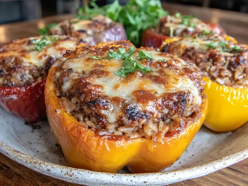 loaded ground beef stuffed bell peppers - featured image