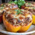 loaded ground beef stuffed bell peppers - featured image