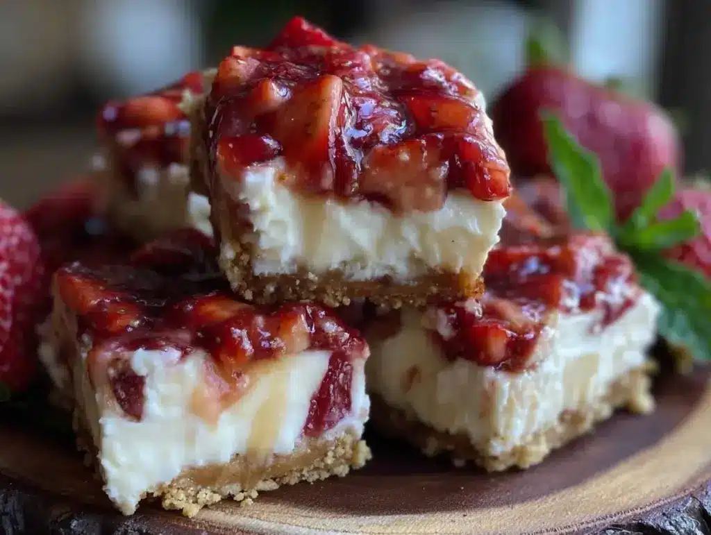no-bake strawberry cheesecake bars - featured image
