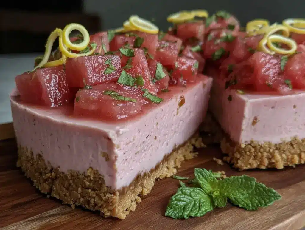 no-bake watermelon lemon cheesecake - featured image
