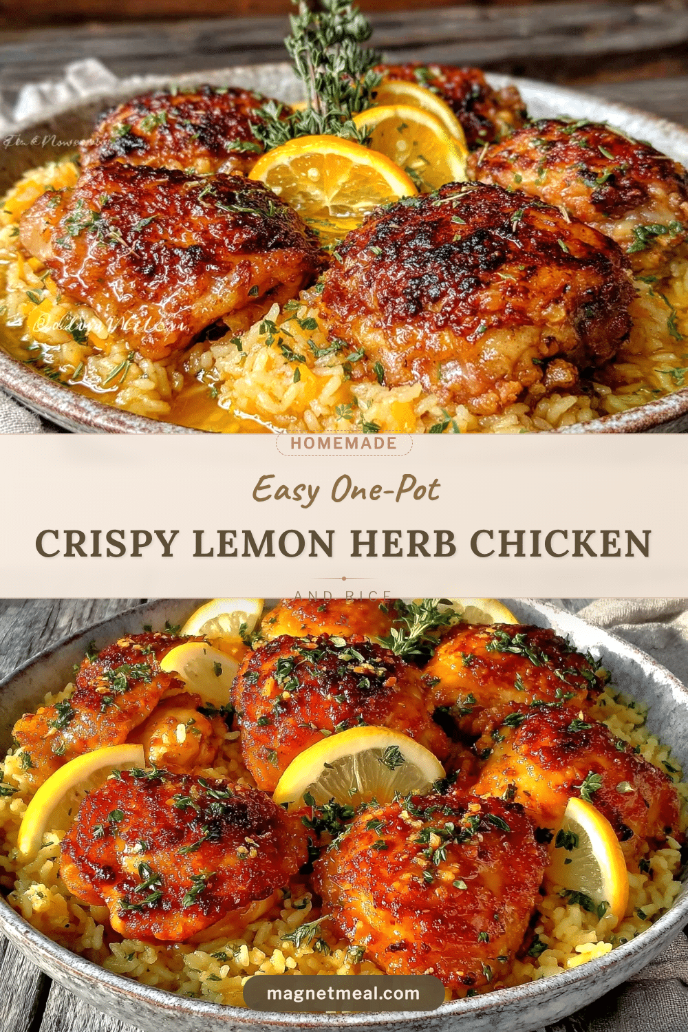 one-pot crispy lemon herb chicken and rice recipe
