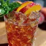 peach bourbon sweet tea cocktail - featured image