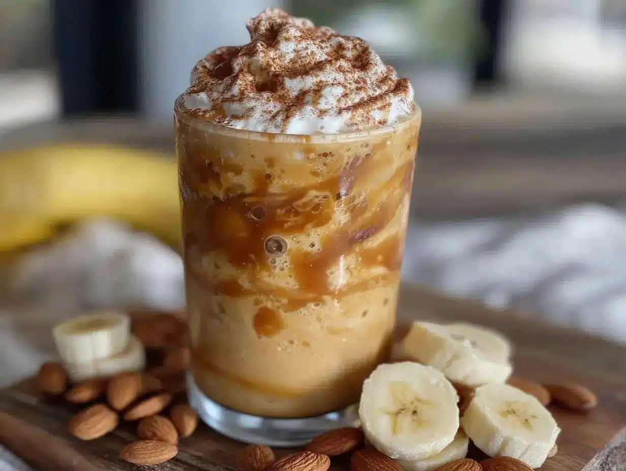 protein coffee banana almond butter smoothie preparation steps