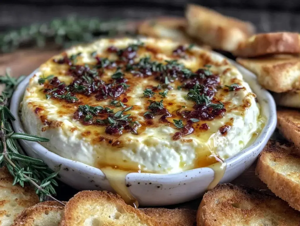 savory hot honey goat cheese dip - featured image